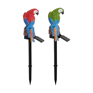 Papegøje solcellelampe på spyd - rød, grøn
